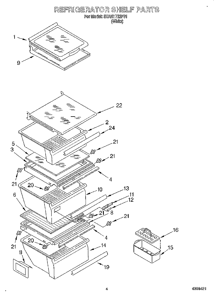 REFRIGERATOR SHELF Diagram and Parts List for 3XART722F01  Whirlpool Refrigerator