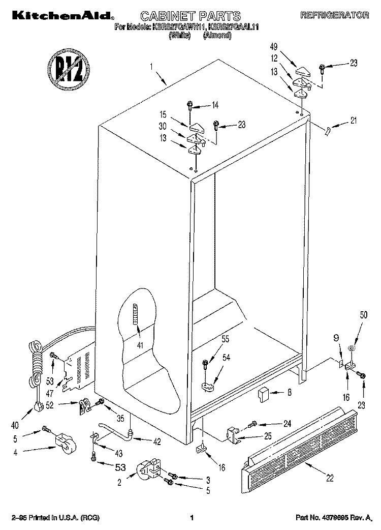 CABINET Diagram and Parts List for KSRS27QAAL11  KitchenAid Refrigerator