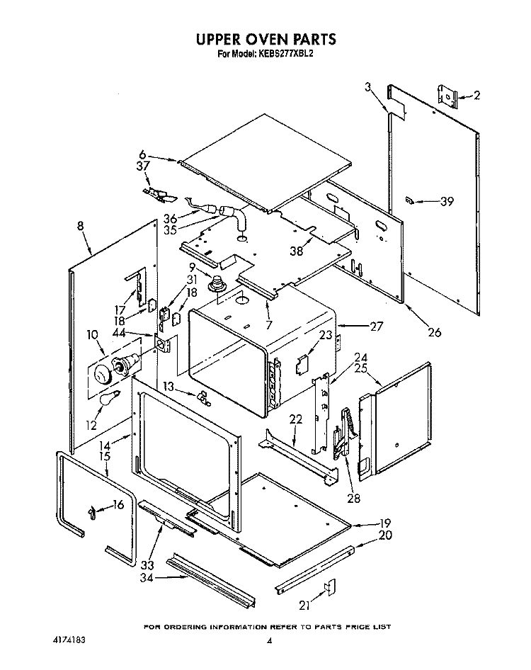 UPPER OVEN Diagram and Parts List for KEBS277XBL2  KitchenAid Wall Oven