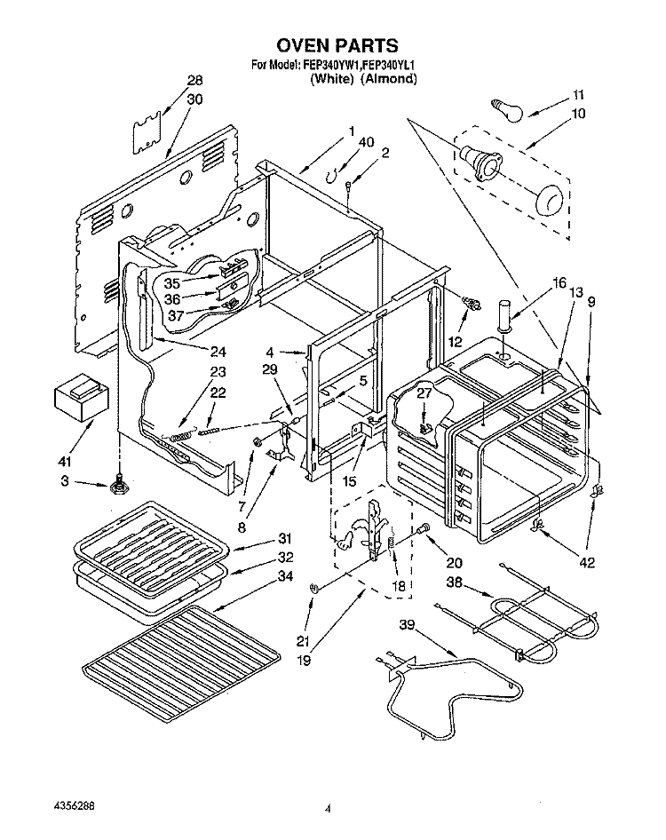 OVEN Diagram and Parts List for FEP340YW1  Roper Range