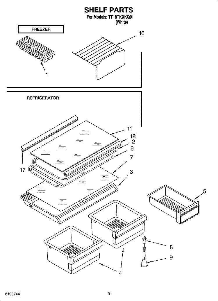 SHELF PARTS, LITERATURE AND OPTIONAL PARTS Diagram and Parts List for TT18TKXKQ01  Estate Refrigerator