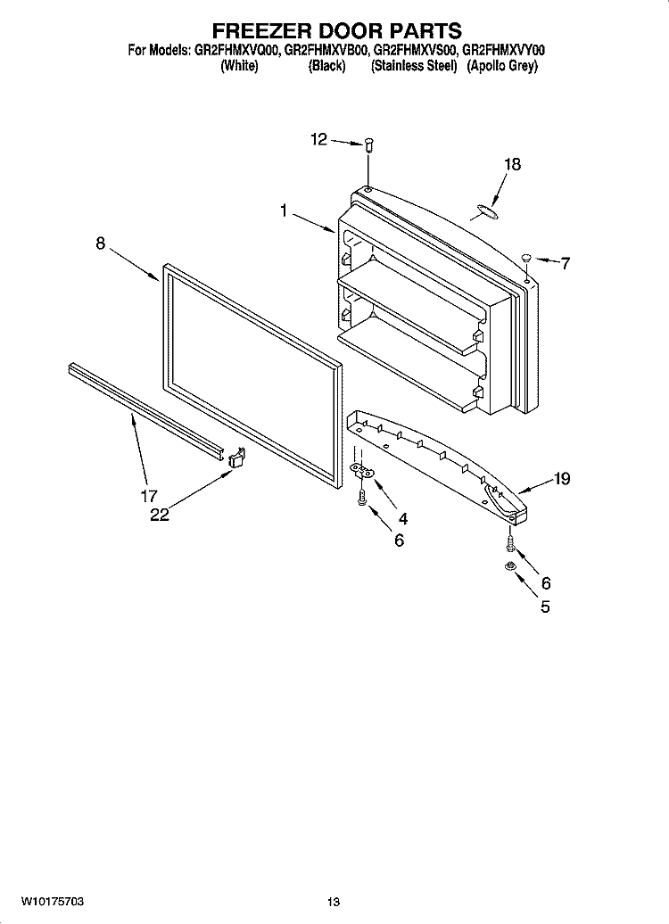 FREEZER DOOR PARTS, OPTIONAL PARTS Diagram and Parts List for GR2FHMXVS00  Whirlpool Refrigerator