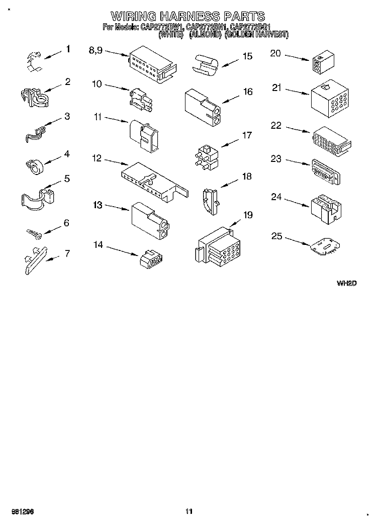 WIRING HARNESS Diagram and Parts List for CAP2772BN1  Whirlpool Washer
