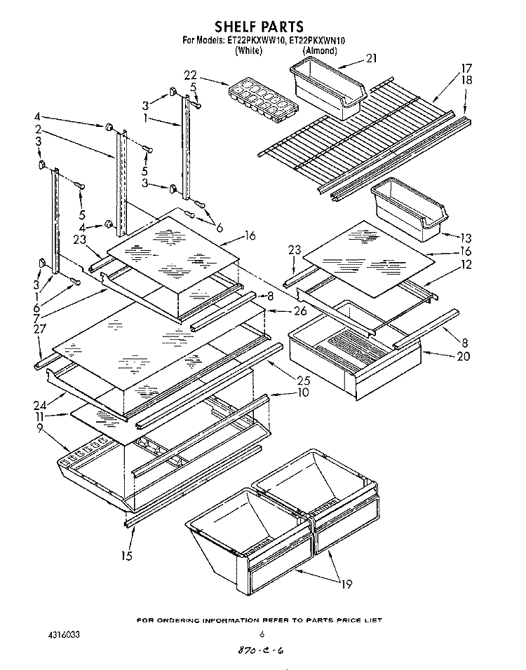 SHELF , LIT/OPTIONAL Diagram and Parts List for ET22PKXWW10  Whirlpool Refrigerator