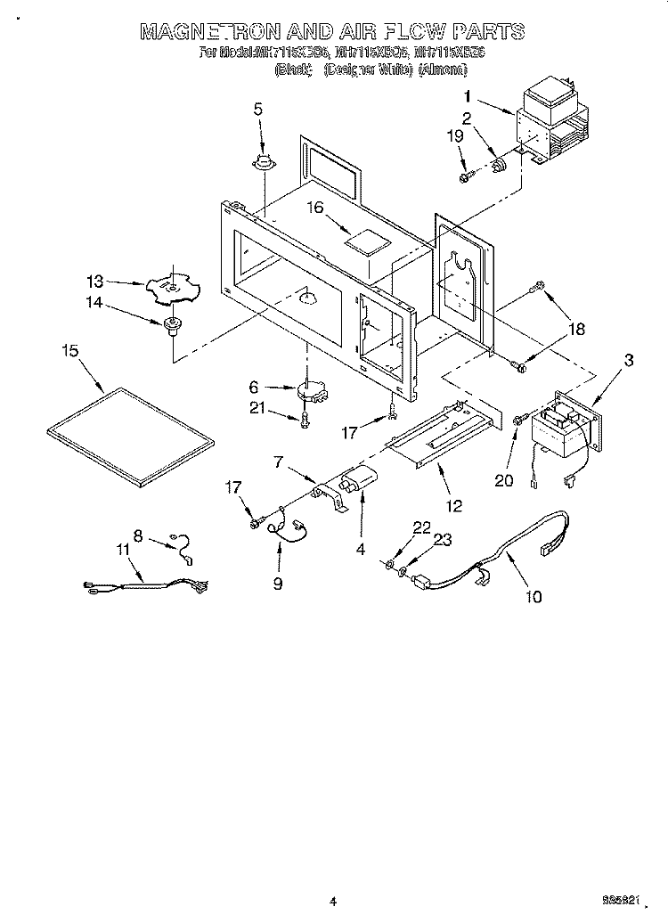 MAGNETRON AND AIR FLOW Diagram and Parts List for MH7115XBQ6  Whirlpool Microwave