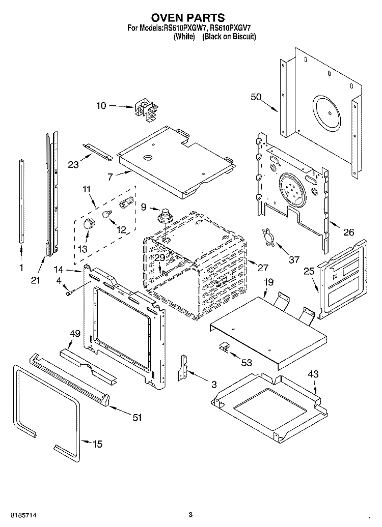 OVEN Diagram and Parts List for RS610PXGV7  Whirlpool Range
