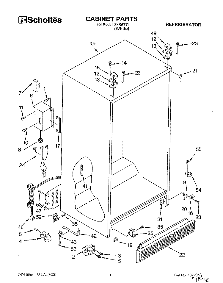 CABINET Diagram and Parts List for 3XRA711  Whirlpool Refrigerator