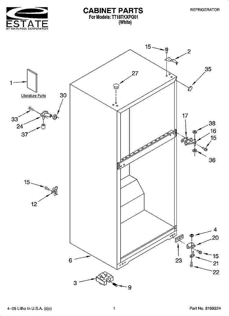 CABINET PARTS Diagram and Parts List for TT18TKXPQ01  Estate Refrigerator