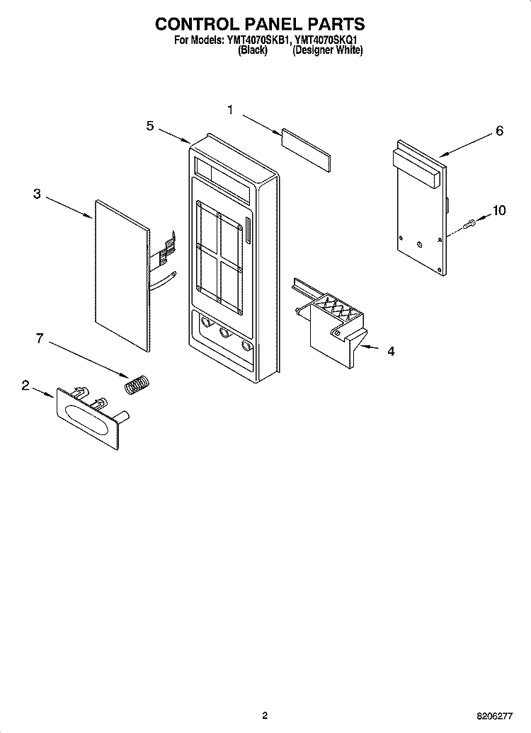 CONTROL PANEL PARTS Diagram and Parts List for YMT4070SKB1  Whirlpool Microwave