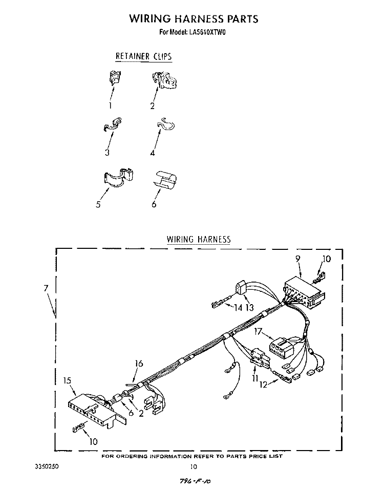 WIRING HARNESS Diagram and Parts List for LA5610XTN0  Whirlpool Washer