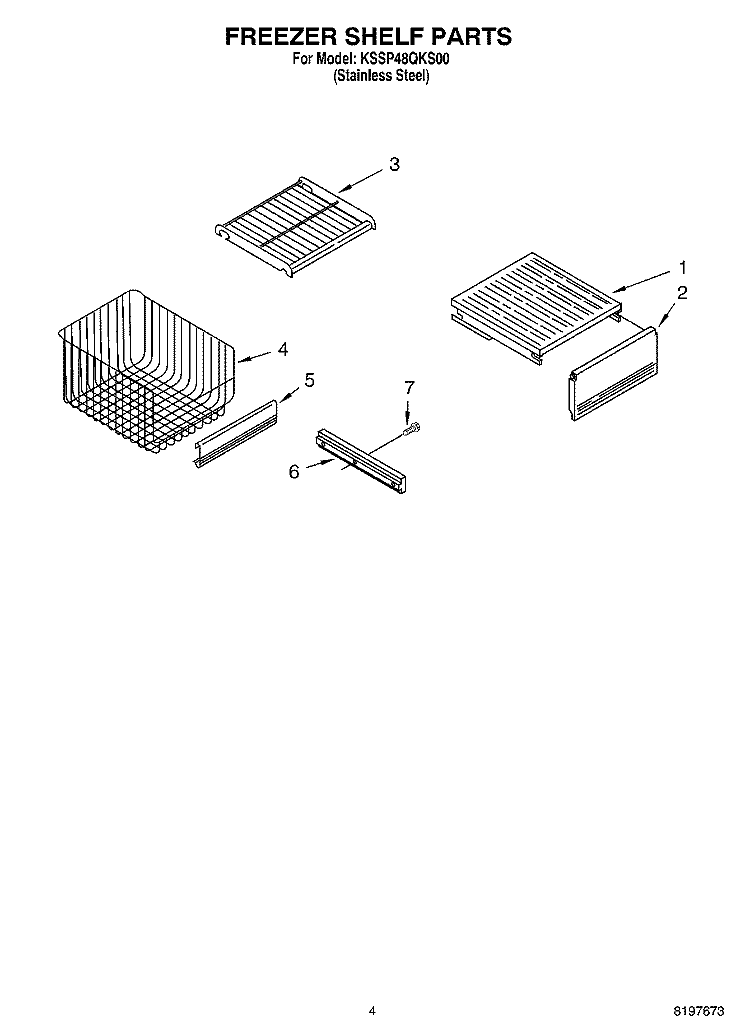 FREEZER SHELF Diagram and Parts List for KSSP48QKS00  KitchenAid Refrigerator