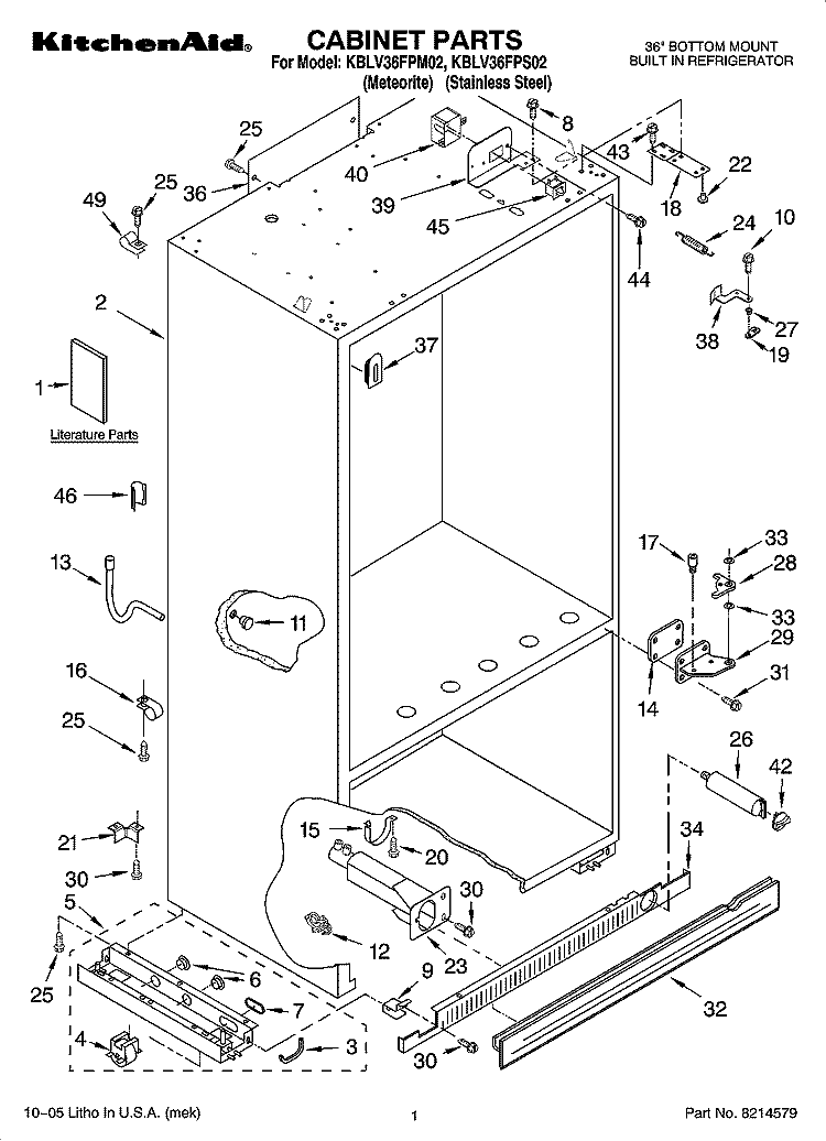 CABINET PARTS Diagram and Parts List for KBLV36FPS02  KitchenAid Refrigerator