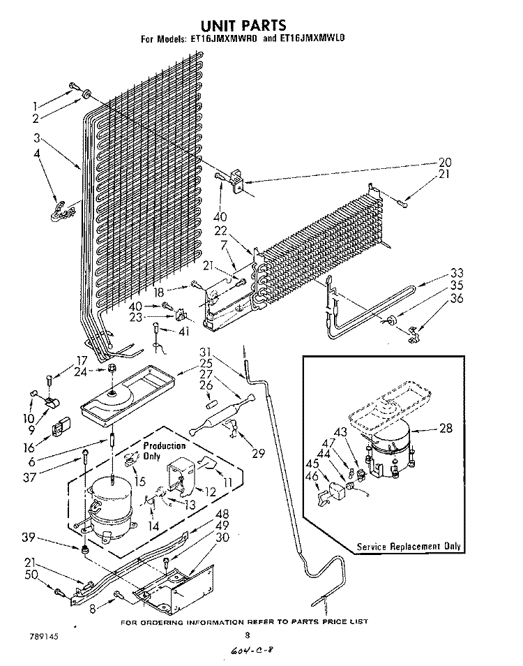 UNIT Diagram and Parts List for ET16JMXMWR0  Whirlpool Refrigerator