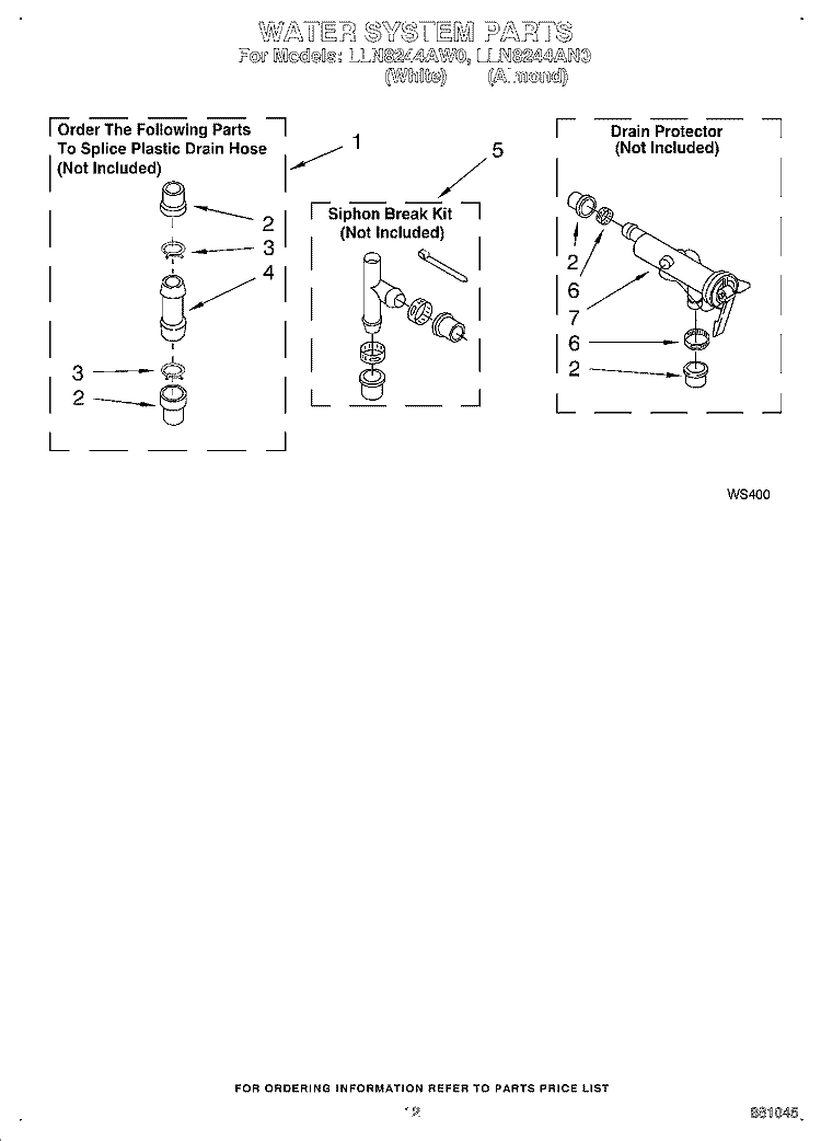 WATER SYSTEM Diagram and Parts List for LLN8244AW0  Whirlpool Washer