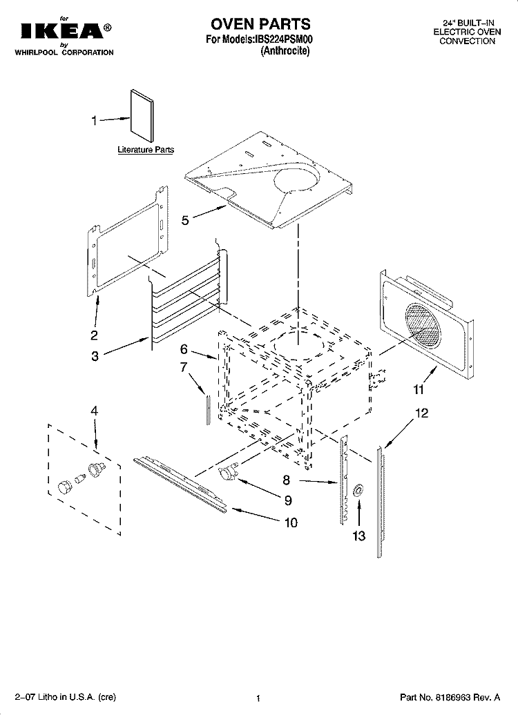 OVEN PARTS Diagram and Parts List for IBS224PSM00  Whirlpool Wall Oven