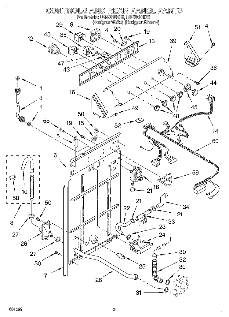 CONTROL AND REAR PANEL Diagram and Parts List for LSQ9210HZ0  Whirlpool Washer