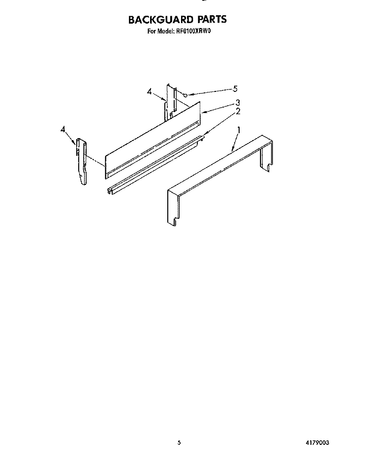 BACKGUARD Diagram and Parts List for RF0100XRW0  Whirlpool Range