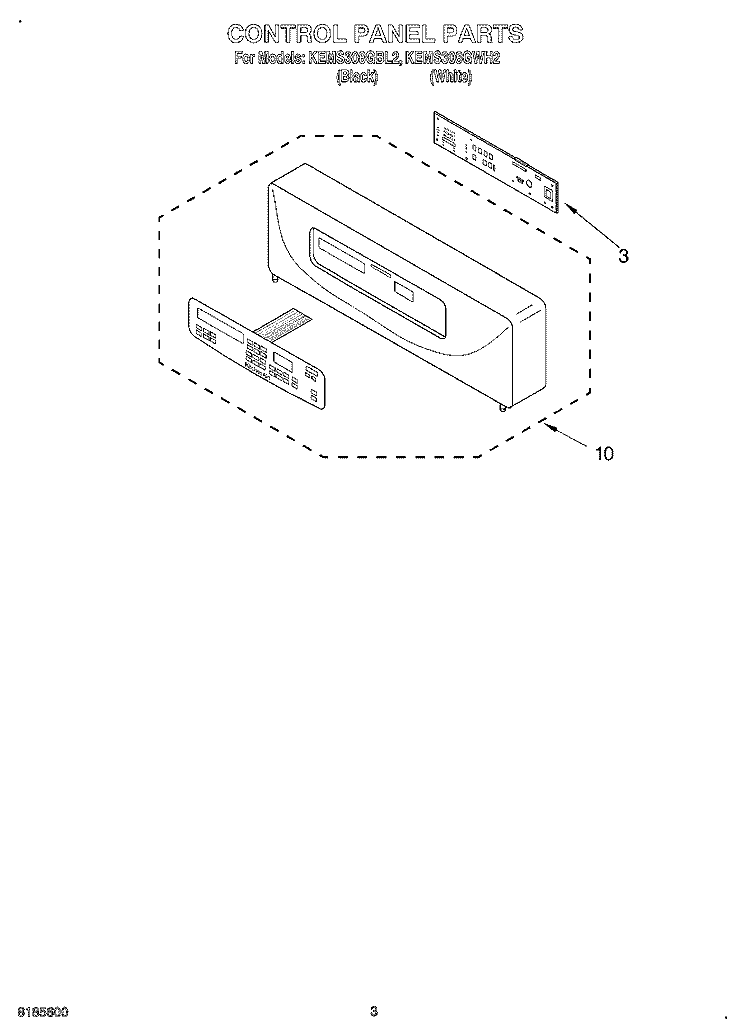 CONTROL PANEL Diagram and Parts List for KEMS308GBL2  KitchenAid Microwave Oven Combo