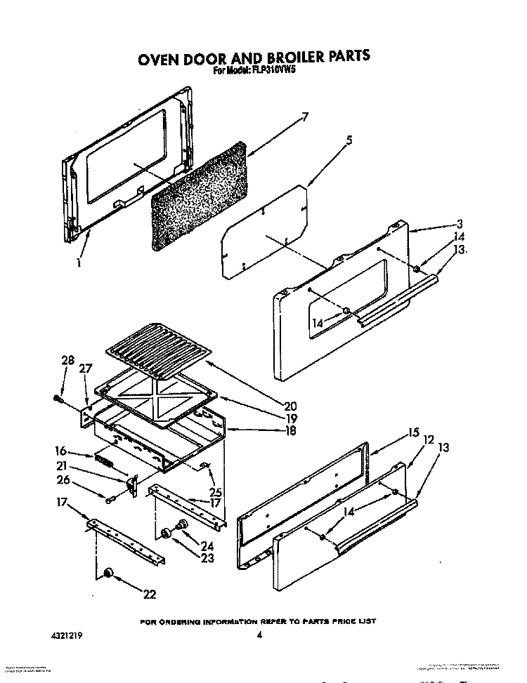 OVEN DOOR AND BROILER Diagram and Parts List for FLP310VW5  Roper Range