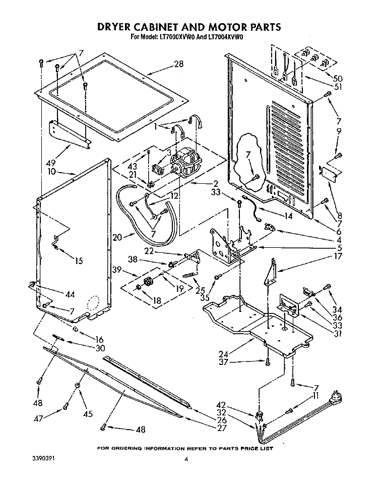 DRYER CABINET AND MOTOR Diagram and Parts List for LT7000XVW0  Whirlpool Washer Dryer Combo