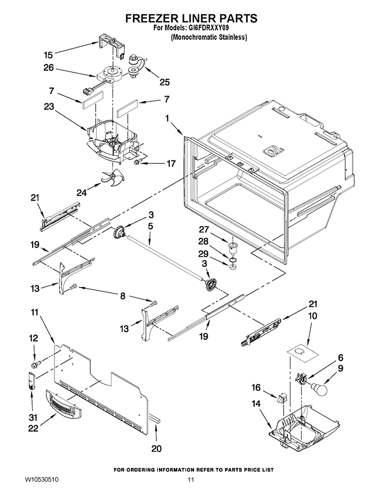 FREEZER LINER PARTS Diagram and Parts List for GI6FDRXXY09  Whirlpool Refrigerator