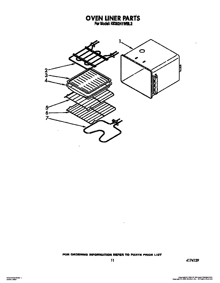OVEN LINER Diagram and Parts List for KEBI241WBL2  KitchenAid Wall Oven