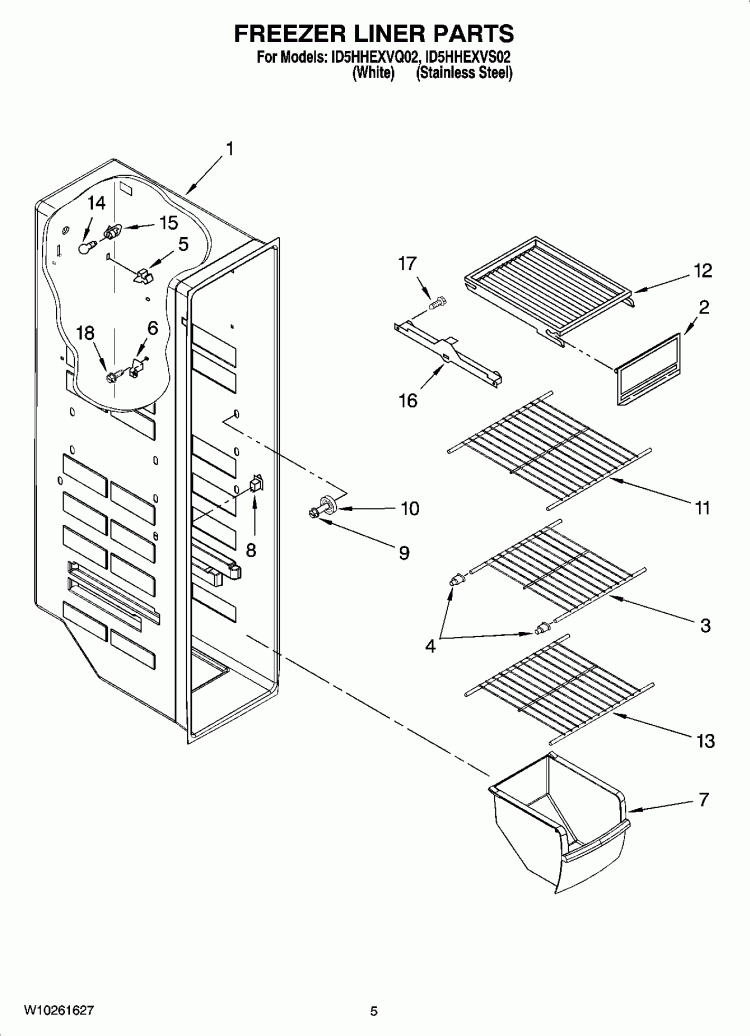 FREEZER LINER PARTS Diagram and Parts List for ID5HHEXVQ02  Whirlpool Refrigerator