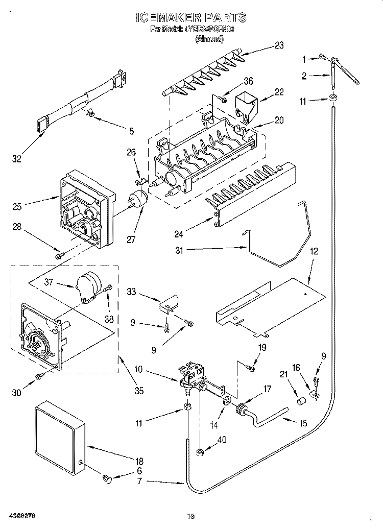 ICEMAKER, OPTIONAL Diagram and Parts List for 4YED25PQFN00  Whirlpool Refrigerator