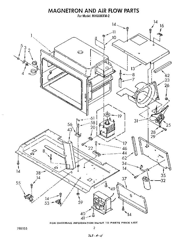 MAGNETRON AND AIR FLOW , LITERATURE Diagram and Parts List for MH6600XM2  Whirlpool Microwave