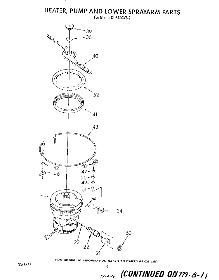 HEATER, PUMP AND LOWER SPRAY ARM Diagram and Parts List for DU8700XT2  Whirlpool Dishwasher