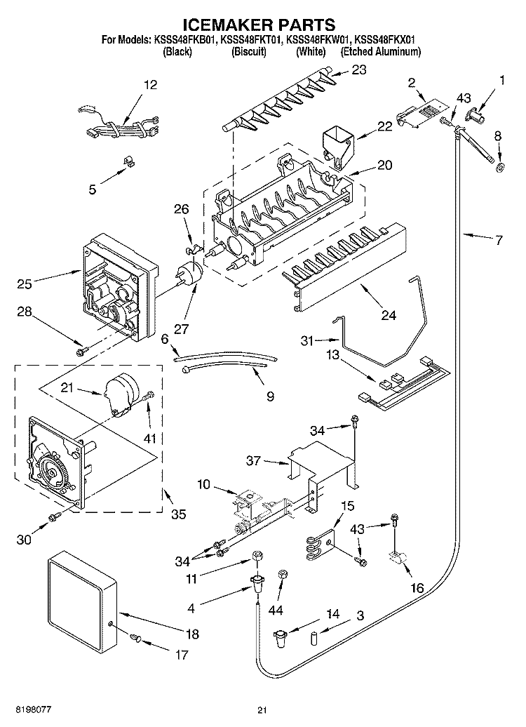 ICE MAKER, OPTIONAL Diagram and Parts List for KSSS48FKW01  KitchenAid Refrigerator