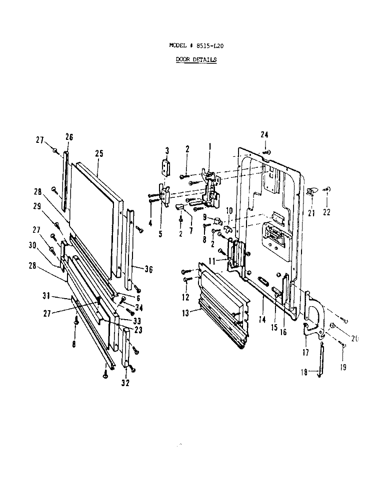 DOOR Diagram and Parts List for 8515L20  Roper Dishwasher