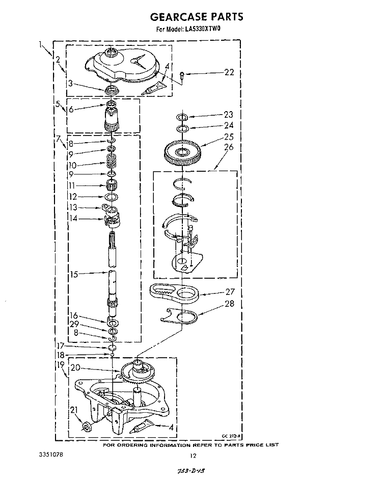 GEARCASE Diagram and Parts List for LA5330XTM0  Whirlpool Washer