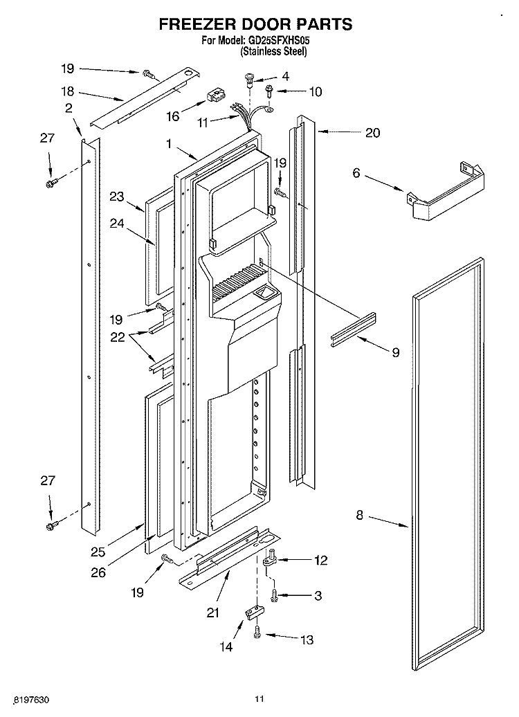 FREEZER DOOR Diagram and Parts List for GD25SFXHS05  Whirlpool Refrigerator