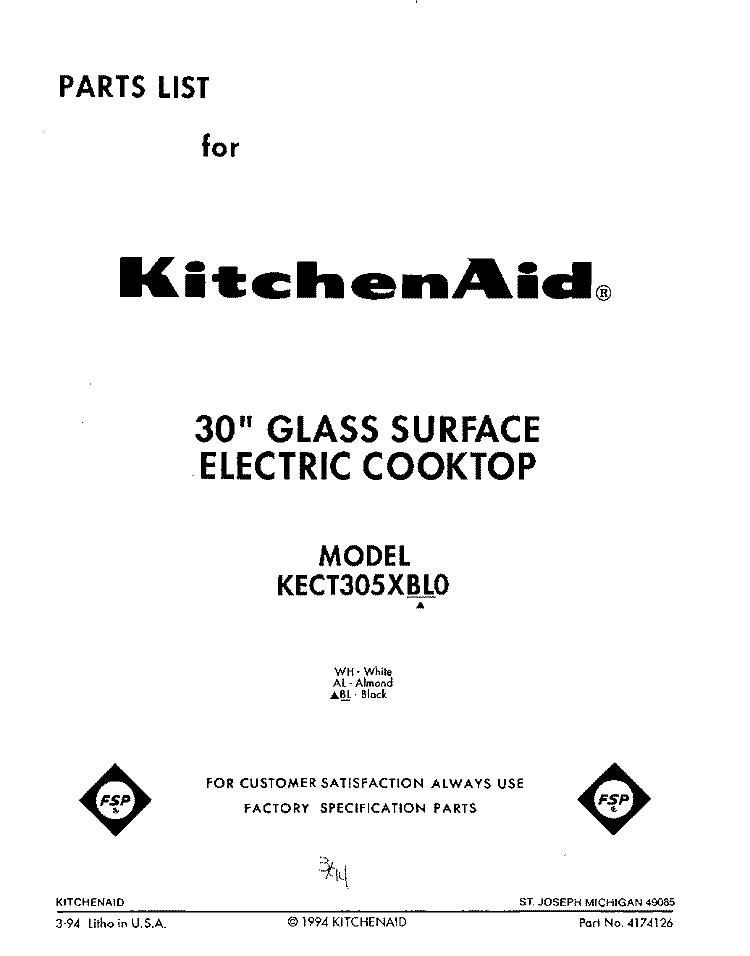 SECTION Diagram and Parts List for KECT305XAL0  KitchenAid Cooktop