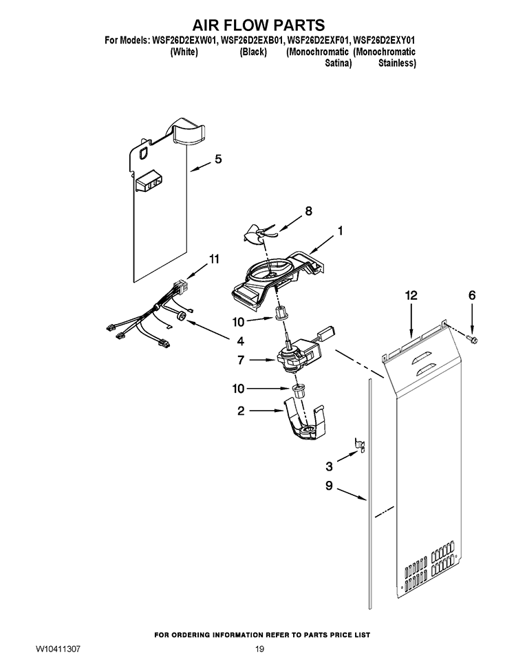AIR FLOW PARTS Diagram and Parts List for WSF26D2EXF01  Whirlpool Refrigerator