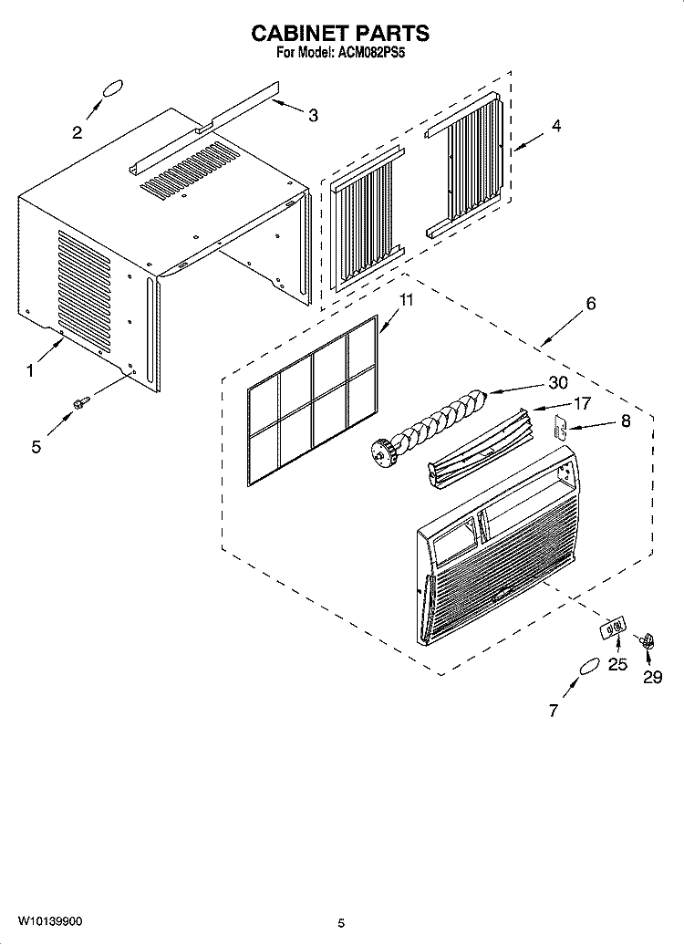 CABINET PARTS Diagram and Parts List for ACM082PS5  Whirlpool Air Conditioner
