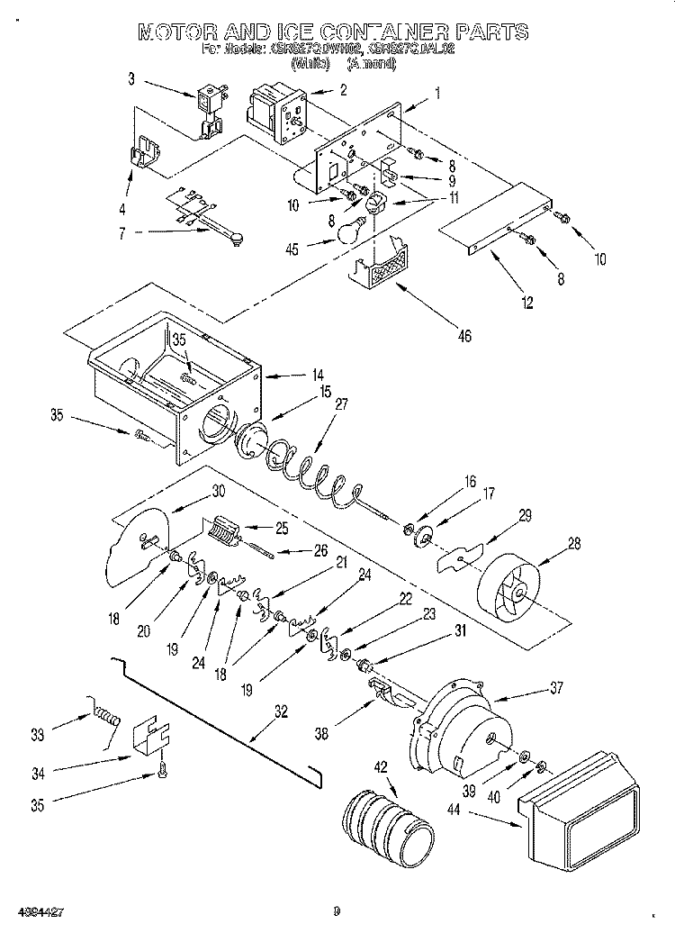 MOTOR AND ICE CONTAINER Diagram and Parts List for KSRS27QDAL02  KitchenAid Refrigerator