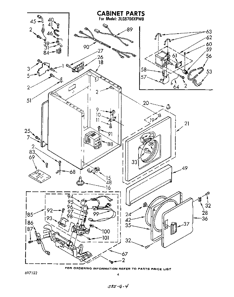 CABINET Diagram and Parts List for 3LG5706XPW0  Whirlpool Dryer