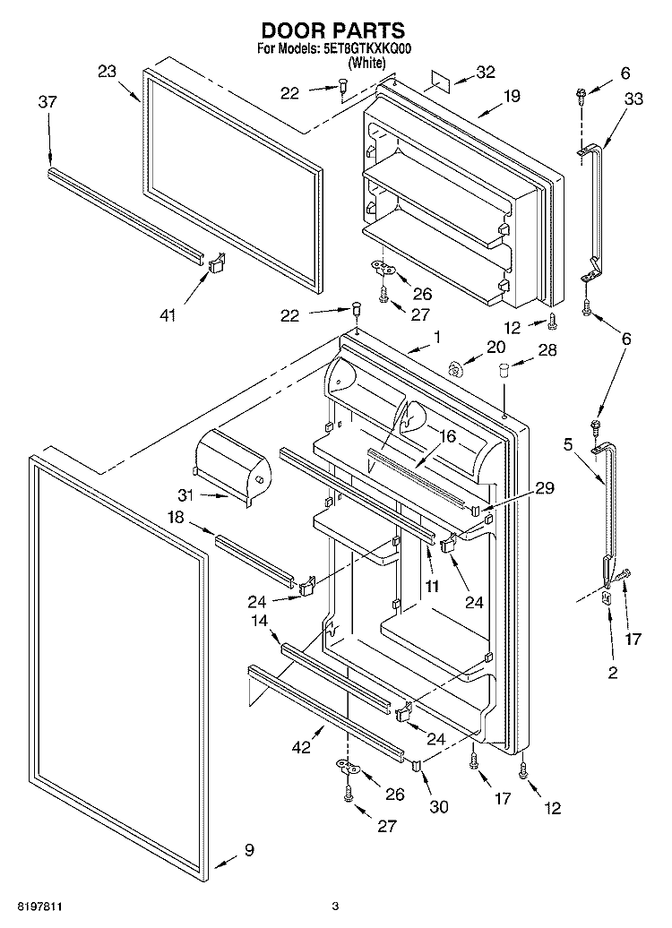 DOOR Diagram and Parts List for 5ET8GTKXKQ00  Whirlpool Refrigerator