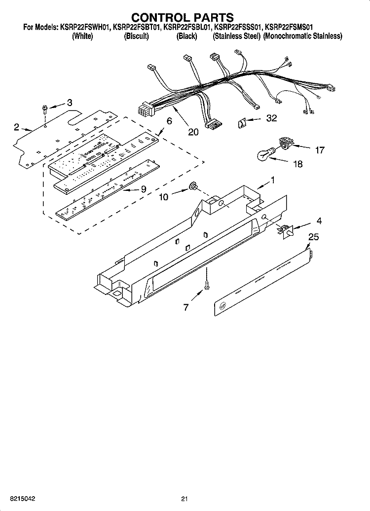 CONTROL PARTS, OPTIONAL PARTS (NOT INCLUDED) Diagram and Parts List for KSRP22FSBT01  KitchenAid Refrigerator