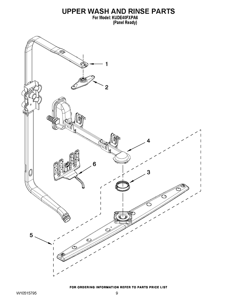 UPPER WASH AND RINSE PARTS Diagram and Parts List for KUDE40FXPA6  KitchenAid Dishwasher
