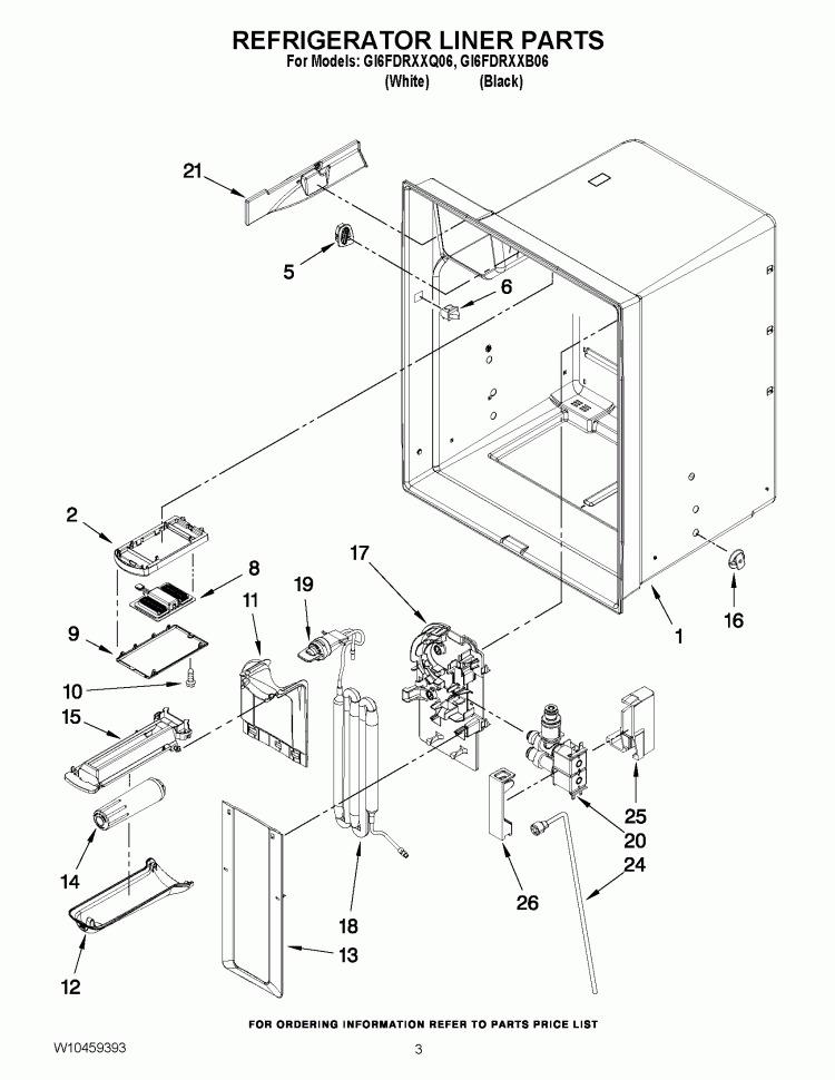 REFRIGERATOR LINER PARTS Diagram and Parts List for GI6FDRXXB06  Whirlpool Refrigerator