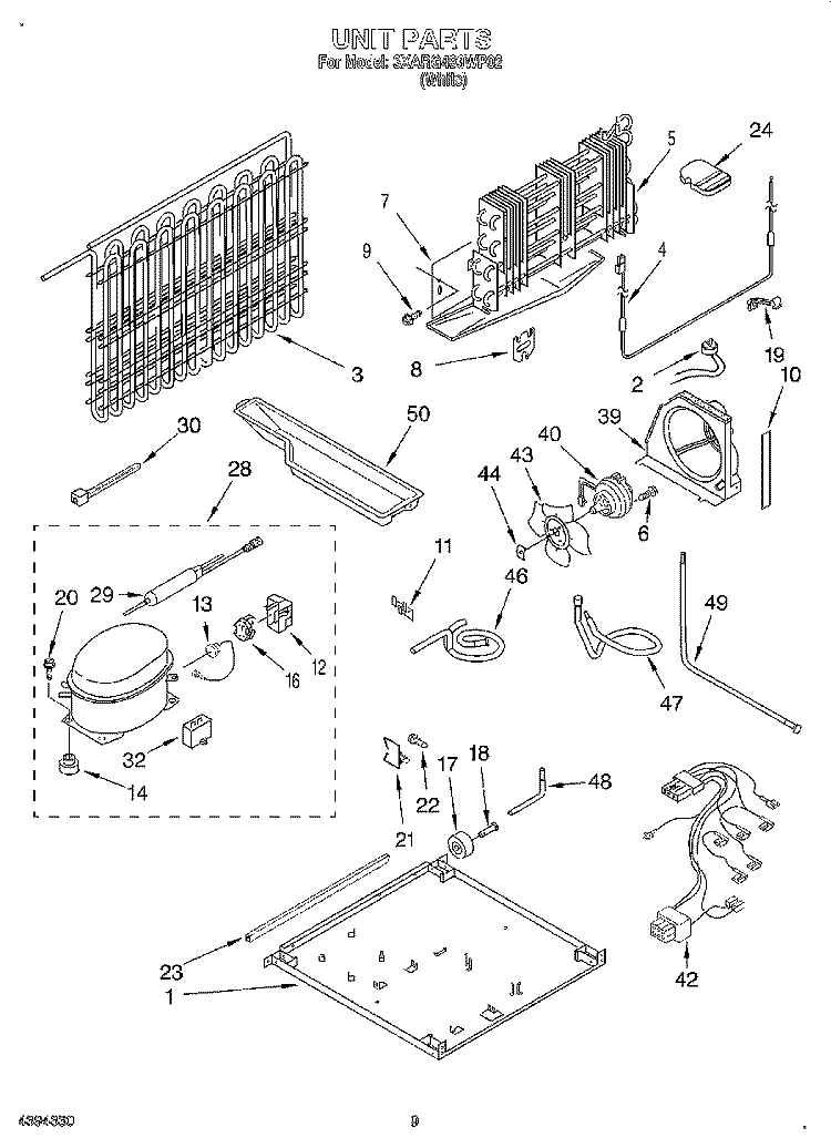 UNIT Diagram and Parts List for 3XARG493WP02  Whirlpool Refrigerator