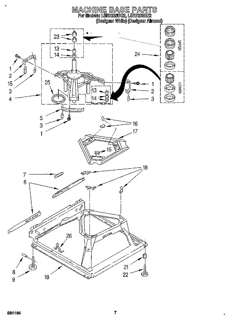 MACHINE BASE Diagram and Parts List for LSR7233BQ2  Whirlpool Washer