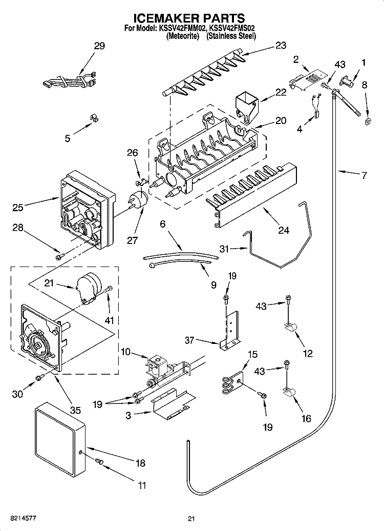 ICEMAKER PARTS Diagram and Parts List for KSSV42FMS02  KitchenAid Refrigerator