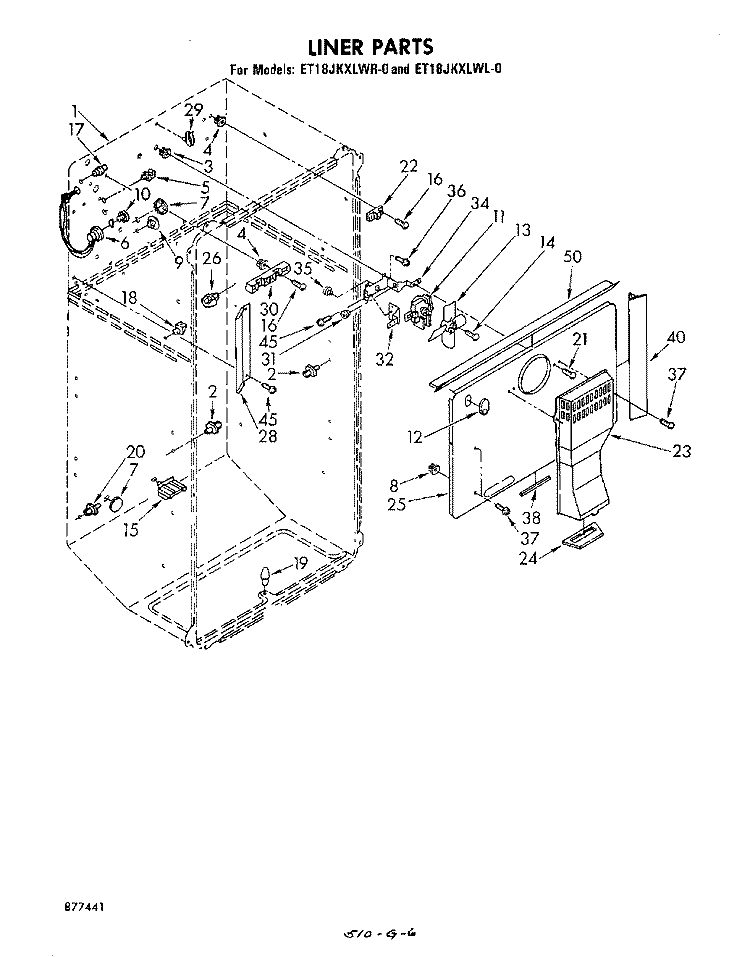 LINER Diagram and Parts List for ET18JKXLWL0  Whirlpool Refrigerator