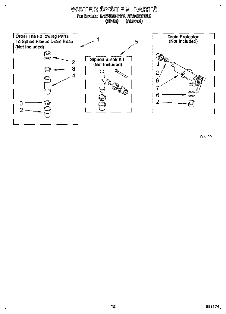 WATER SYSTEM Diagram and Parts List for RAB4232DW0  Roper Washer
