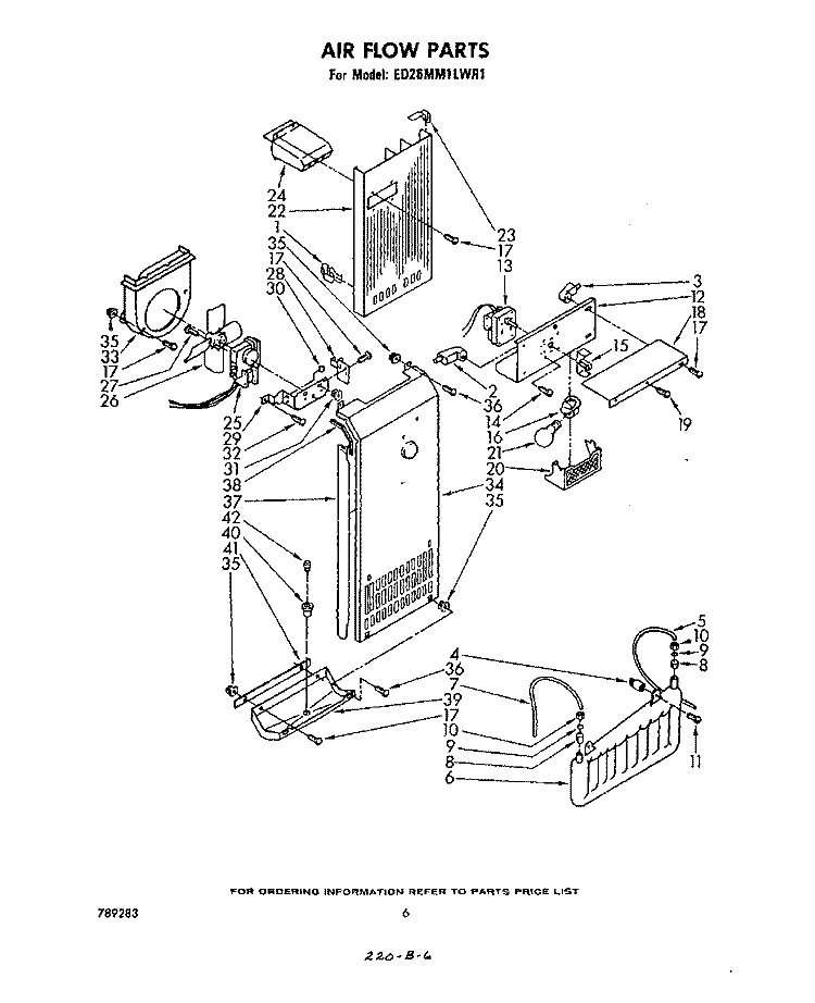 AIRFLOW Diagram and Parts List for ED26MM1LWR1  Whirlpool Refrigerator