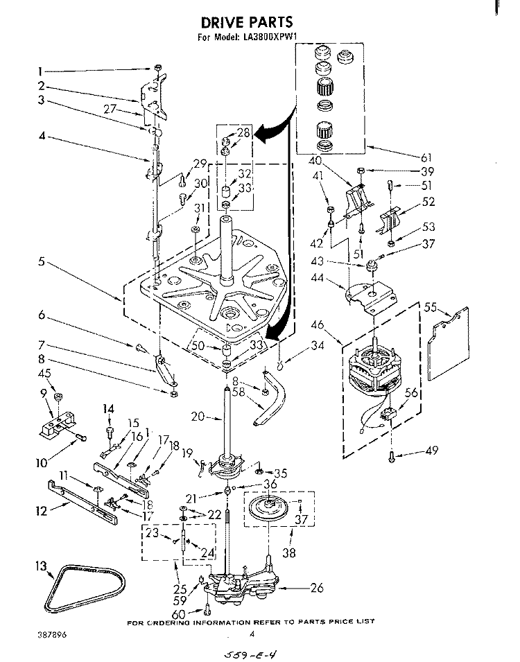 DRIVE Diagram and Parts List for LA3800XPW1  Whirlpool Washer